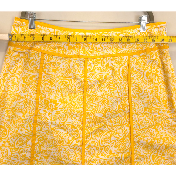 Norton A Line Skirt Stretch Side Zip Trim Seaming Women 16W Yellow Floral Summer - Picture 5 of 13